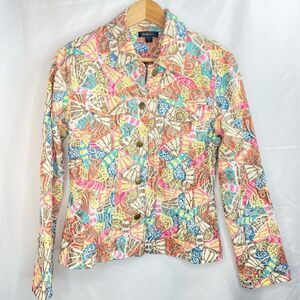 Mahtani Womens Jean Jacket Sz M Multi Color Floral Button Front Y2K